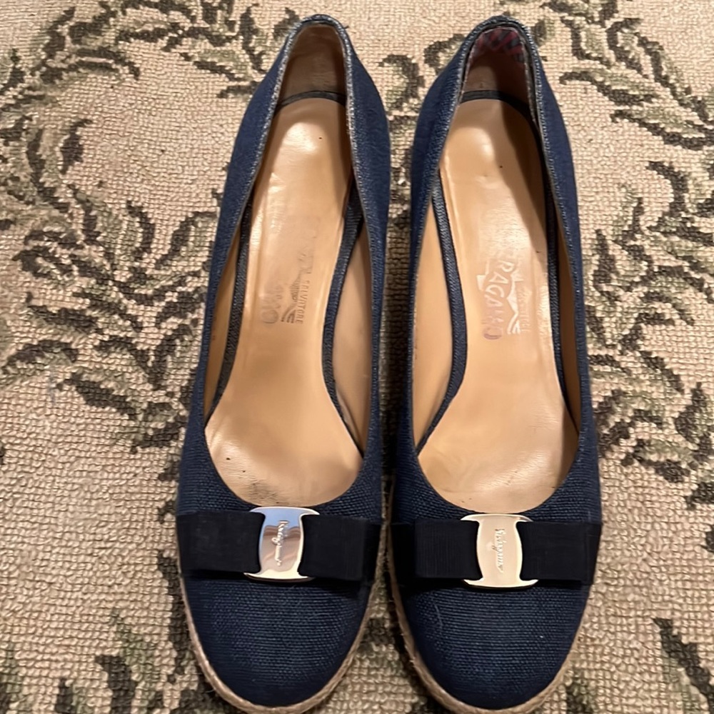 Ferragamo Size 11 Denim Espadrille Wedges